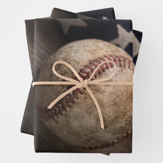 Feuille De Papier Cadeau Base-ball et drapeau (En situation)