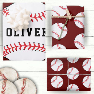Feuille De Papier Cadeau Baseball Ball Red Motif Enfants Nom Anniversaire