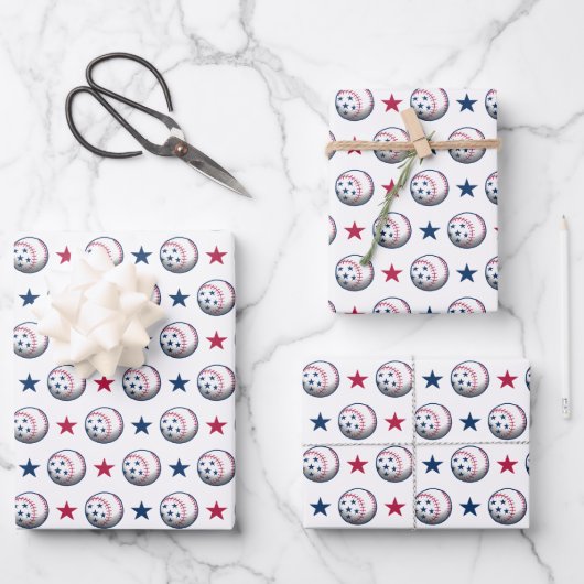 Feuille De Papier Cadeau Baseball du 4 juillet (Recto)