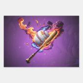 Feuille De Papier Cadeau Baseball en feu. (Devant 3)