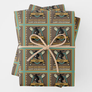 Feuille De Papier Cadeau Baseball Softball Nom Numéro d'âge Anniversaire