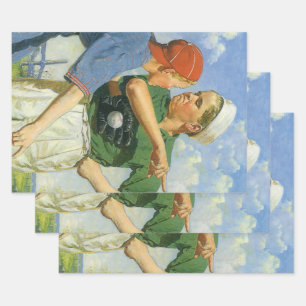 Feuille De Papier Cadeau Baseball Vintage, Enfants, Garçons Jouant au Sport