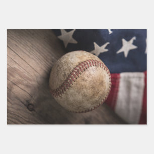 Feuille De Papier Cadeau Baseball vintage et drapeau