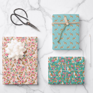 Feuille De Papier Cadeau Basenji Chiens Floral