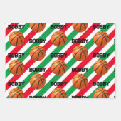 Feuille De Papier Cadeau Basket-ball avec le nom de l'enfant Noël rouge et (Devant 3)
