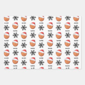 Feuille De Papier Cadeau Basket-ball avec le Santa Hat rouge Nom du flocon  (Devant)