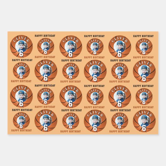 Feuille De Papier Cadeau Basketball Ball Kids Joyeux Anniversaire Photo (Devant 2)
