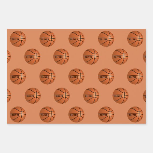 Feuille De Papier Cadeau Basketball Ball Motif Enfants Nom Anniversaire (Devant)