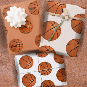 Feuille De Papier Cadeau Basketball Ball Motif Enfants Nom Birthday Wrappin