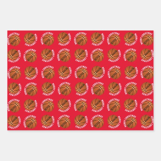 Feuille De Papier Cadeau Basketball Balls Enfants Nom Sports Joyeux Noël (Devant 3)