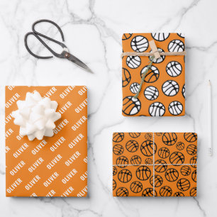 Feuille De Papier Cadeau Basketball Motif Orange Nom