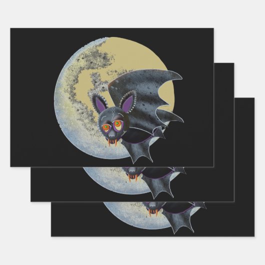 Feuille De Papier Cadeau Bat à Pleine lune Halloween Drunk (Lot)