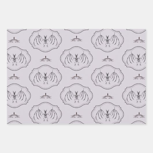 Feuille De Papier Cadeau Bat Skeleton Éffrayant Goth Lavender (Devant)
