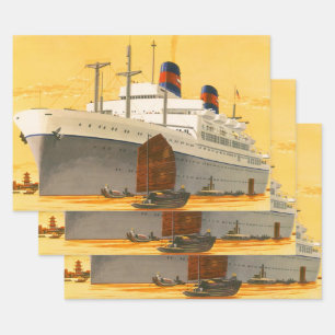 Feuille De Papier Cadeau Bateau de croisière vintage vers l'Orient avec jon