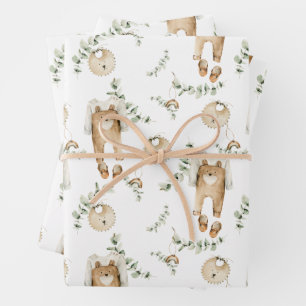 Feuille De Papier Cadeau Bavoir bébé Boho Arc-en-ciel Motif de verdure bota