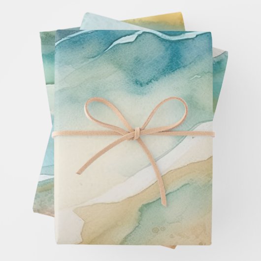 Feuille De Papier Cadeau Beach Blue Ocean Sand Mariage (En situation)