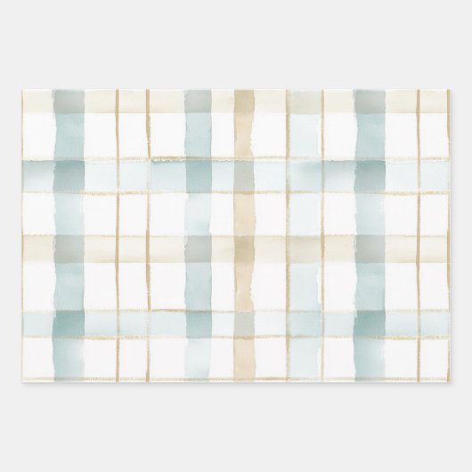 Feuille De Papier Cadeau Beach Blue White Cream Plaid Christmas Ornaments (Devant)