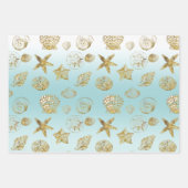 Feuille De Papier Cadeau Beach Gold Sea Shells Aqua Blue Ombre (Devant)