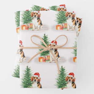 Feuille De Papier Cadeau Beagle Chien Cute Père Noël Festive Noël