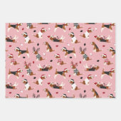 Feuille De Papier Cadeau Beagles de Noël bleu rose vert (Devant)