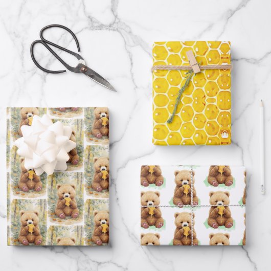 Feuille De Papier Cadeau Bear and Honey Baby Shower (Recto)
