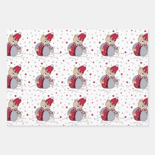 Feuille De Papier Cadeau Bear de Noël mignonne (Devant)