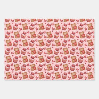 Feuille De Papier Cadeau Bears and Cupcakes Valentines Wrapping Paper