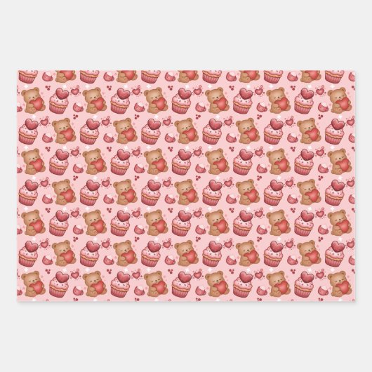 Feuille De Papier Cadeau Bears and Cupcakes Valentines Wrapping Paper (Devant)