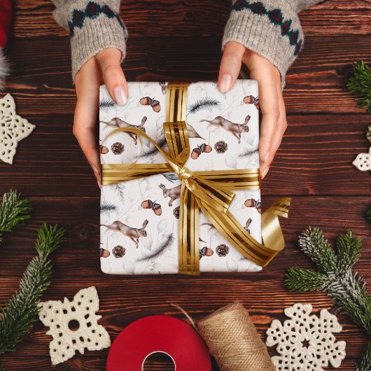 Feuille De Papier Cadeau Beau automne hiver Bois animal