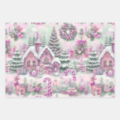Feuille De Papier Cadeau Beau cadeau de village de Noël rose (Devant 2)