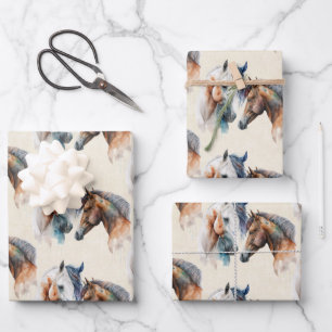 Feuille De Papier Cadeau Beau Chevaux Western Boho Motif