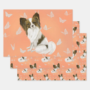 Feuille De Papier Cadeau Beau chien papillon blanc et Brown