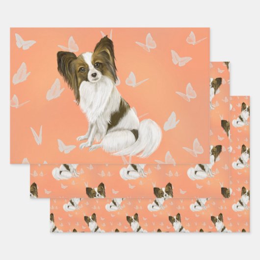 Feuille De Papier Cadeau Beau chien papillon blanc et Brown (Lot)