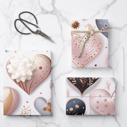 Feuille De Papier Cadeau Beau coeur 3D élégant (Recto)