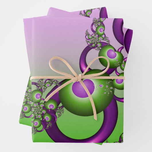 Feuille De Papier Cadeau Beau Coeurs verts roses Moderne Abstrait Fractal (En situation)