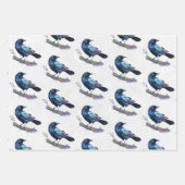 Feuille De Papier Cadeau Beau Corbeau sur une branche d'arbre (Devant 3)