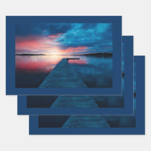 Feuille De Papier Cadeau Beau coucher de soleil sur un lac de Calme