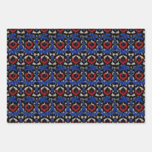 Feuille De Papier Cadeau Beau Elégant Motif victorien rouge blanc bleu