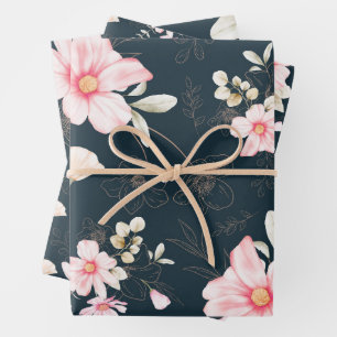 Feuille De Papier Cadeau Beau motif floral Bleu Blush