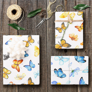 Feuille De Papier Cadeau Beau Motif papillon avec nom Anniversaire