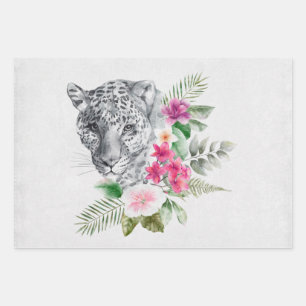 Feuille De Papier Cadeau Beau portrait de tête de léopard en aquarelle