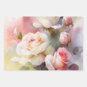 Feuille De Papier Cadeau Beau Roses aquarelle (Devant)