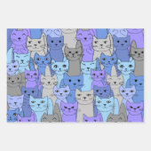 Feuille De Papier Cadeau Beaucoup de chats bleus et violets (Devant 3)