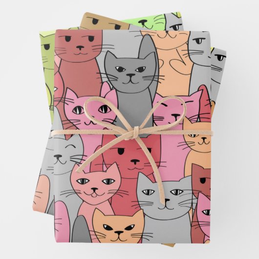 Feuille De Papier Cadeau Beaucoup de chats conception (En situation)