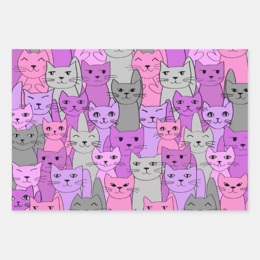 Feuille De Papier Cadeau Beaucoup de chats roses conception (Devant 2)