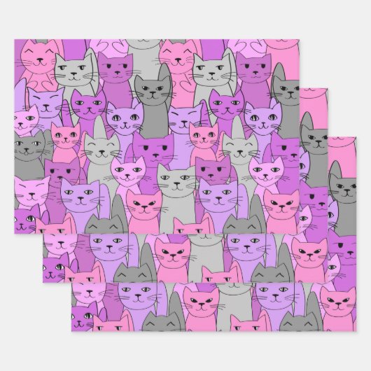 Feuille De Papier Cadeau Beaucoup de chats roses conception (Lot)