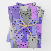 Feuille De Papier Cadeau Beaucoup de chats violets conception (En situation)