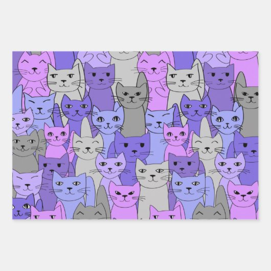 Feuille De Papier Cadeau Beaucoup de chats violets conception (Devant)