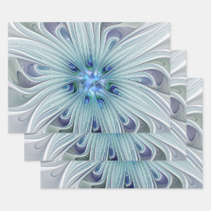 Feuille De Papier Cadeau Beauté florale Abstraite moderne Blue Pastel Flowe