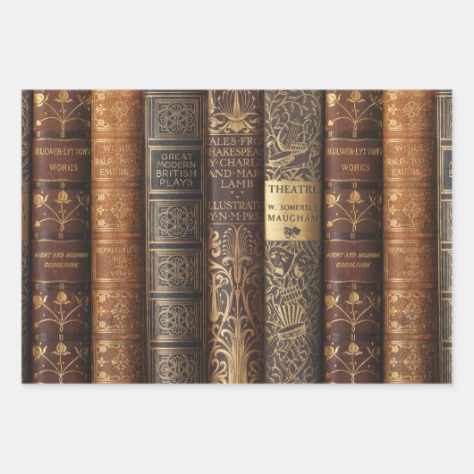 Feuille De Papier Cadeau Beautiful Book Spines (Antique & Art Nouveau) (Devant)